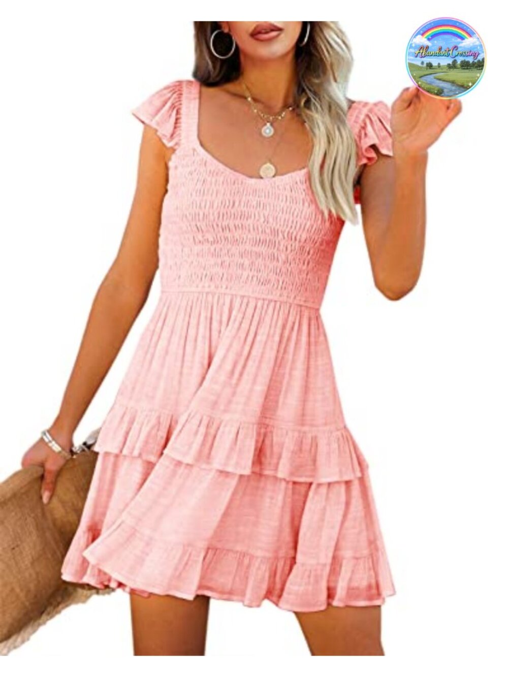 Women Summer Mini Dress Smocked Ruffle Babydoll Sundress